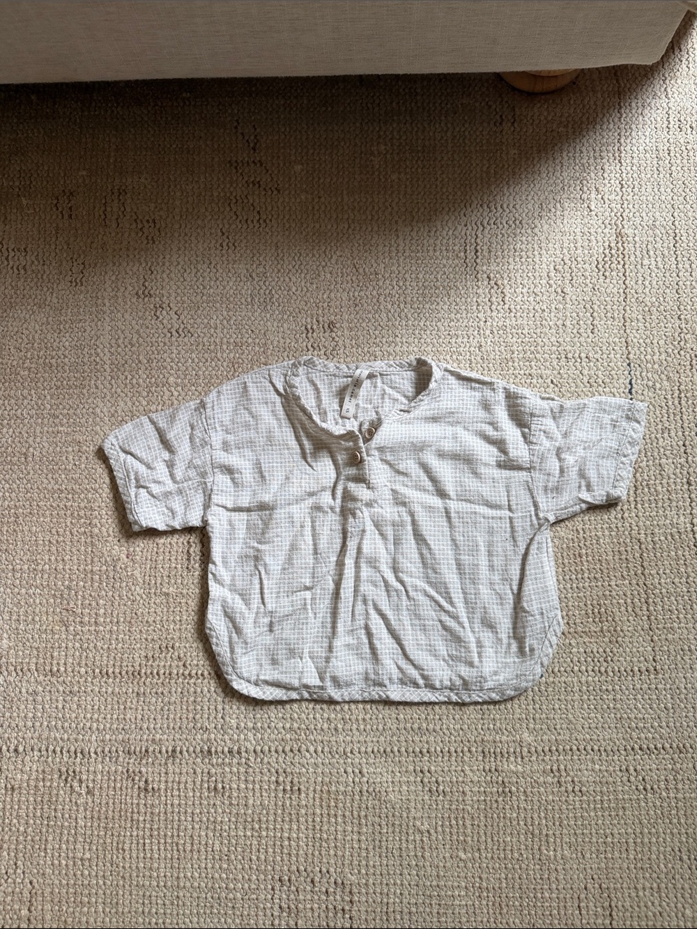 Beige Toddler Short-Sleeve Gingham Top